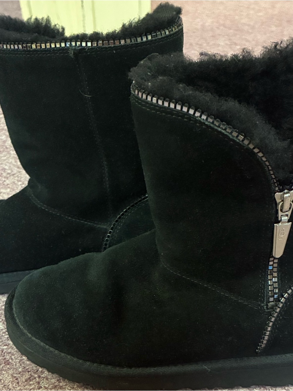 UGG Black Suede Shearling Zip Winter Boots